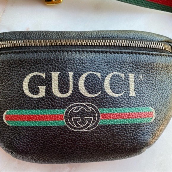 SOLD Gucci Grained Calfskin Web Logo Print Small Belt Bag - Picture 5 of 14